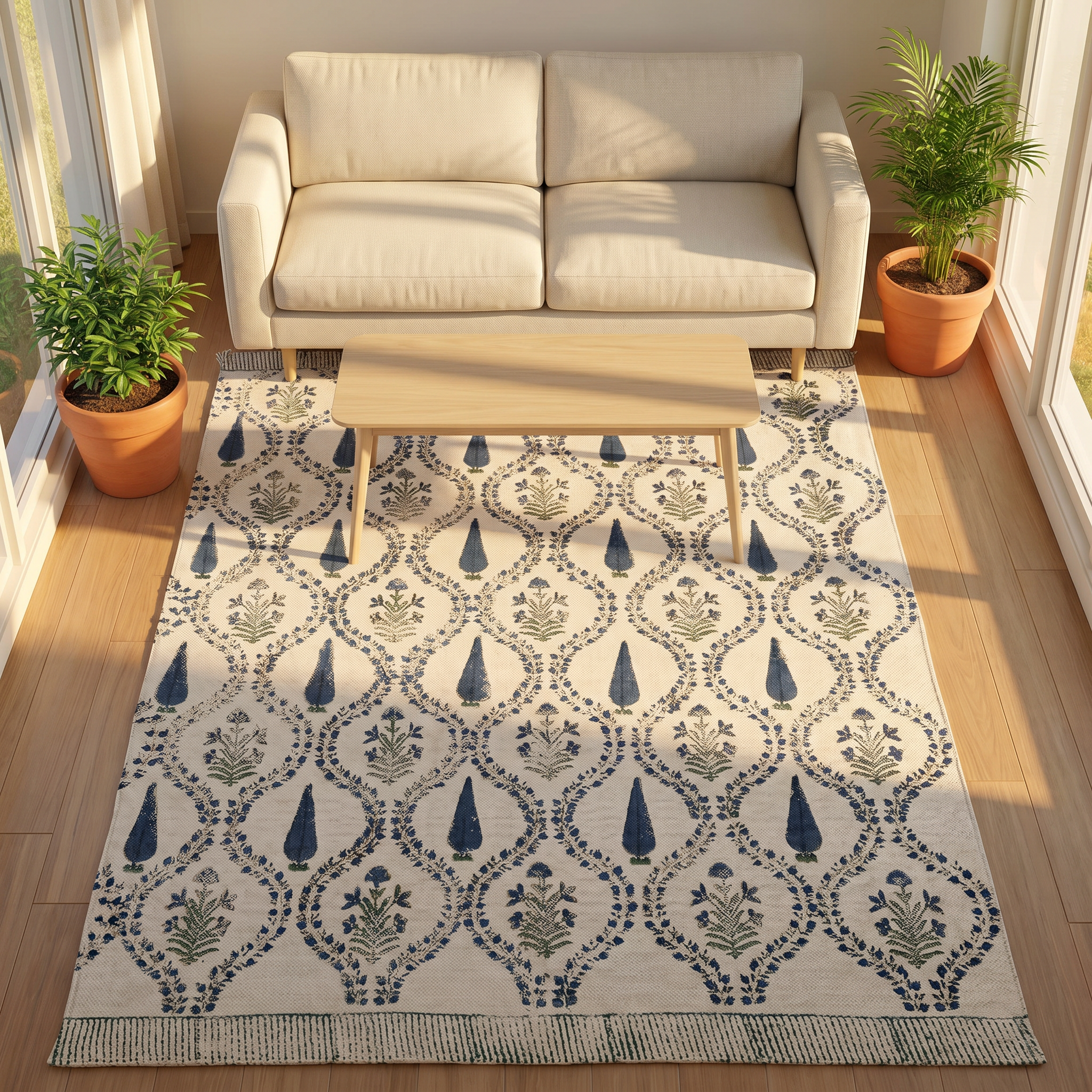 Midnight Hand Block Cotton Rug
