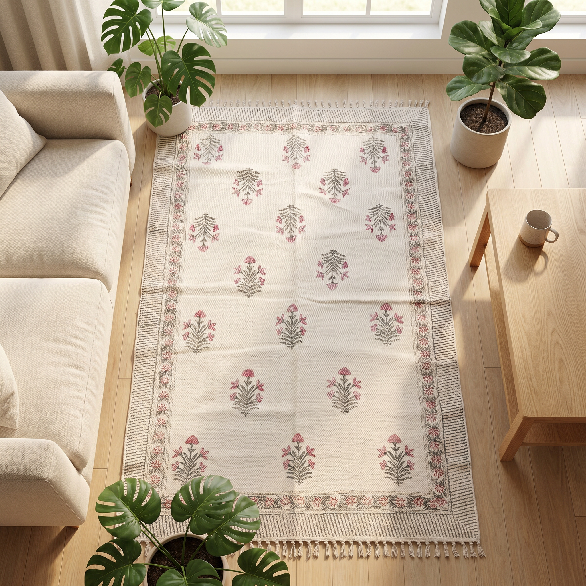 Petal Hand Block Cotton Rug