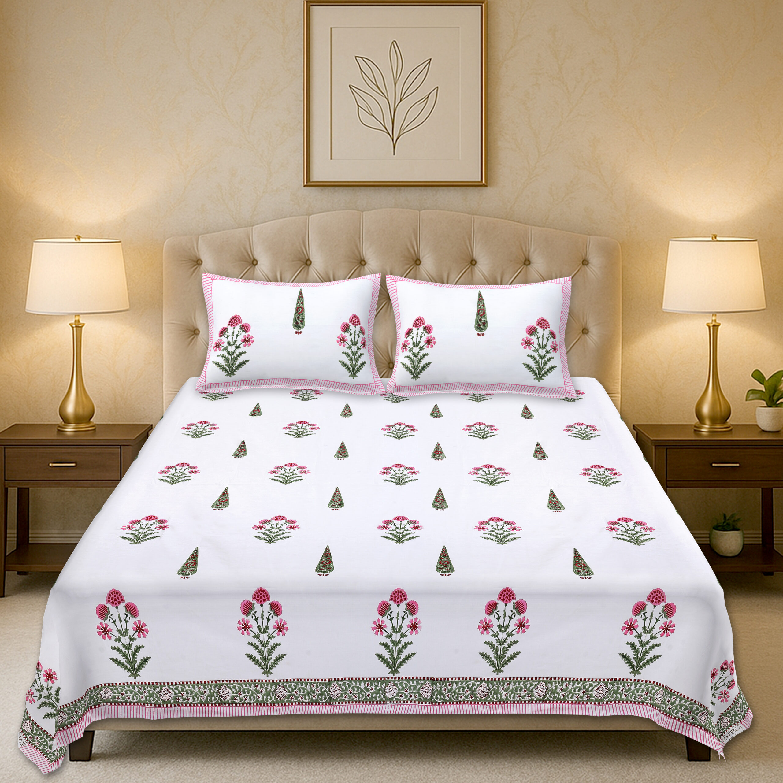 Marilyn Talc 300 TC Handblock Bedsheet - Image 3
