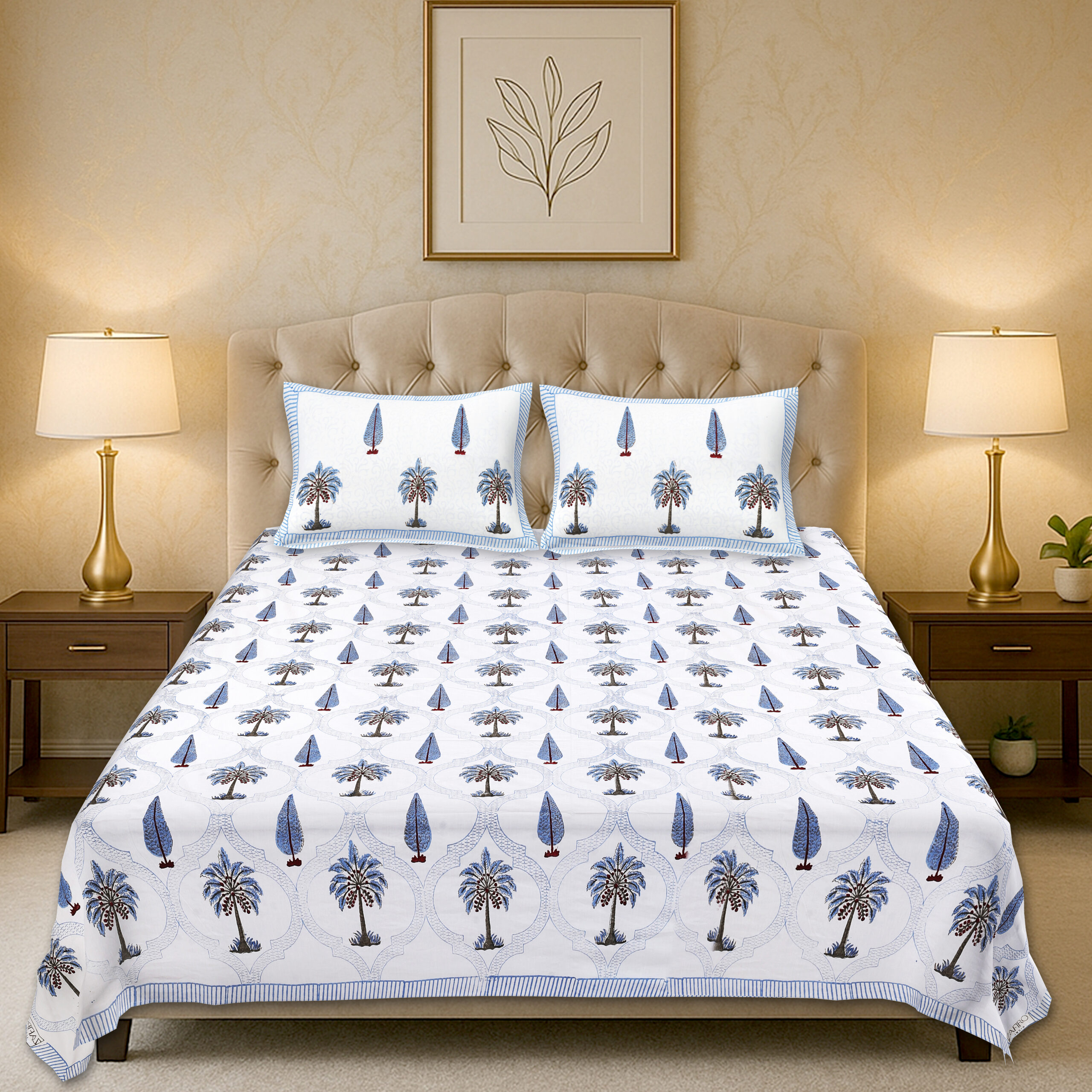 Marilyn Palm 300 TC Handblock Bedsheet - Image 3