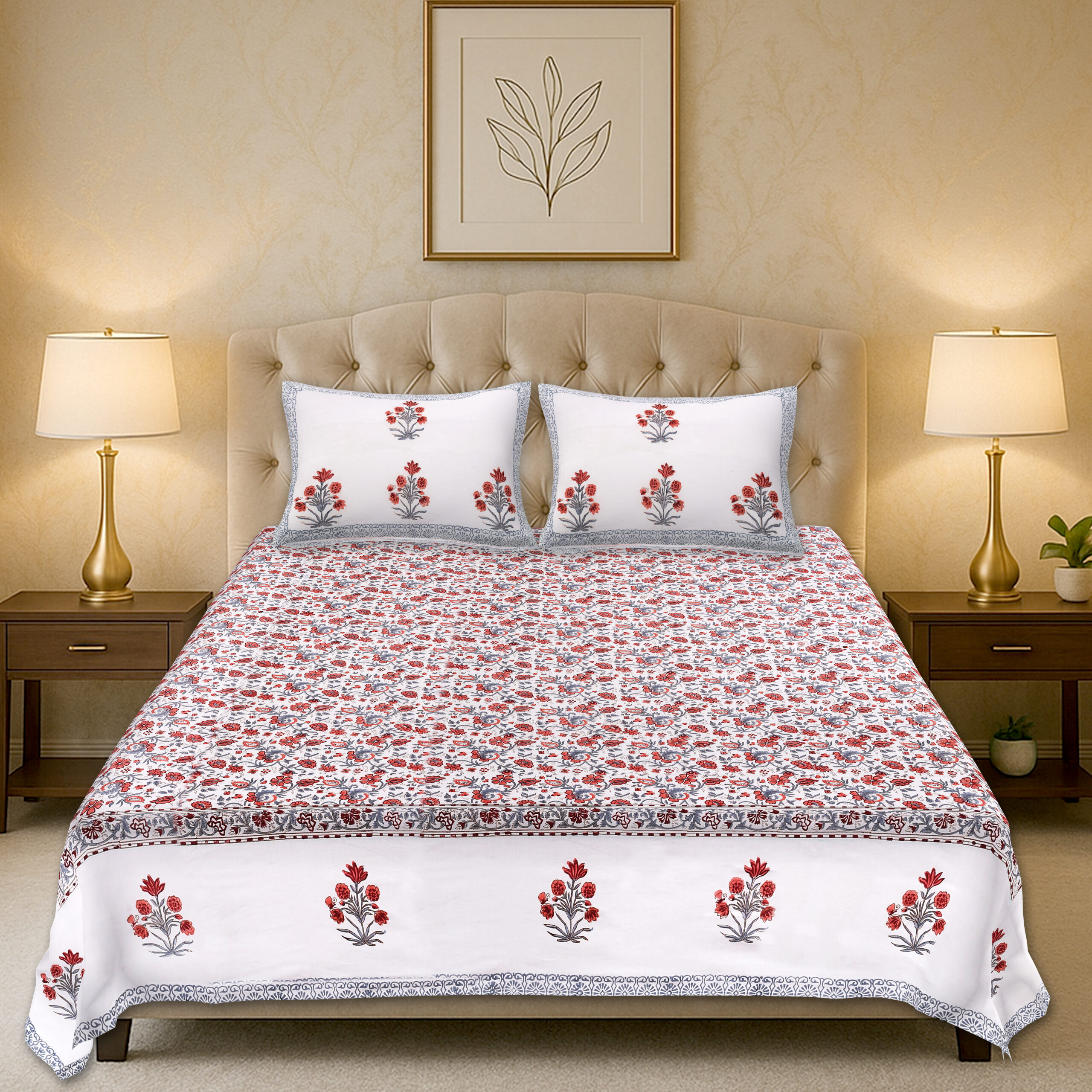 Marilyn Flora 300 TC Handblock Bedsheet Set - Image 2