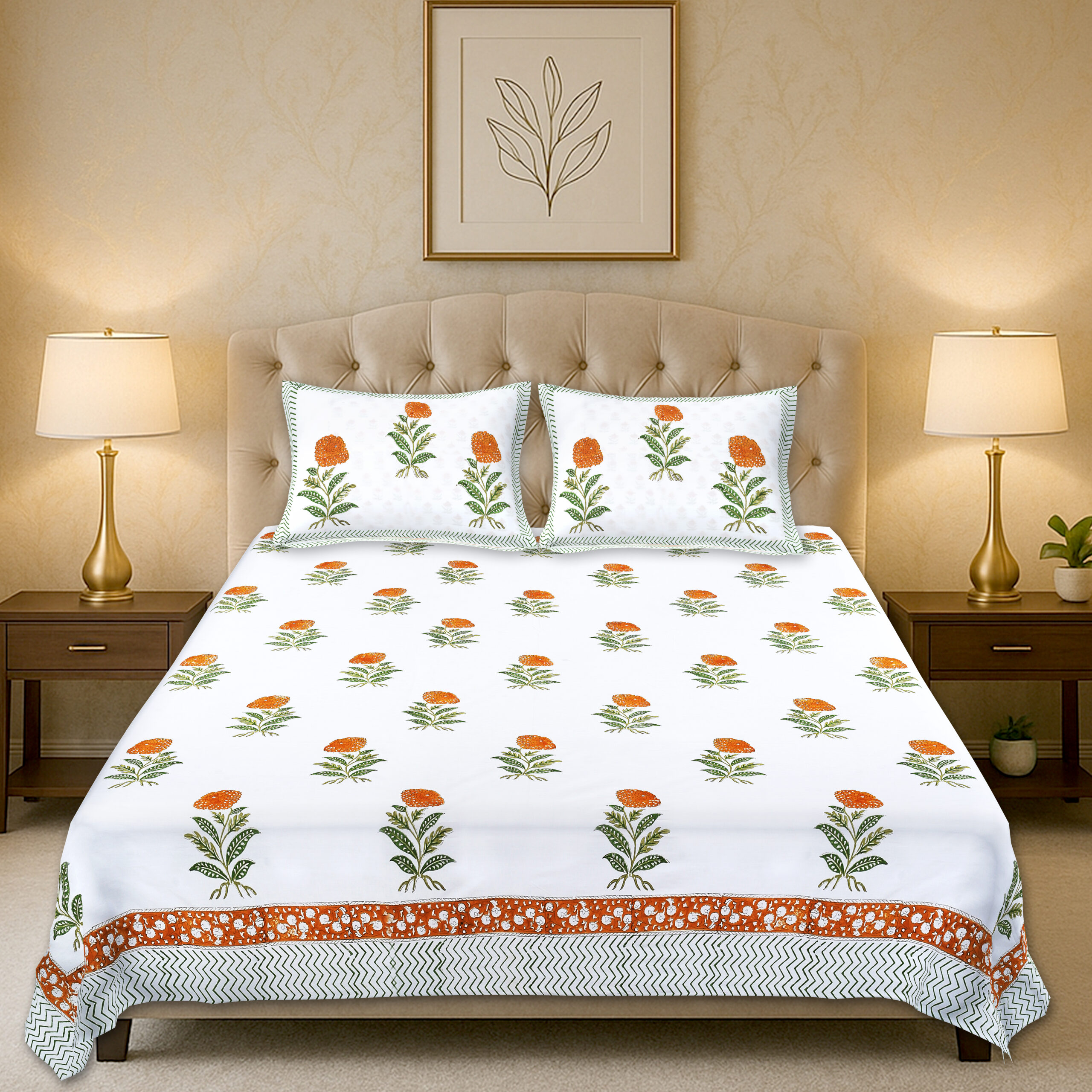 Marilyn Sunflower 300 TC Handblock Bedsheet - Image 3