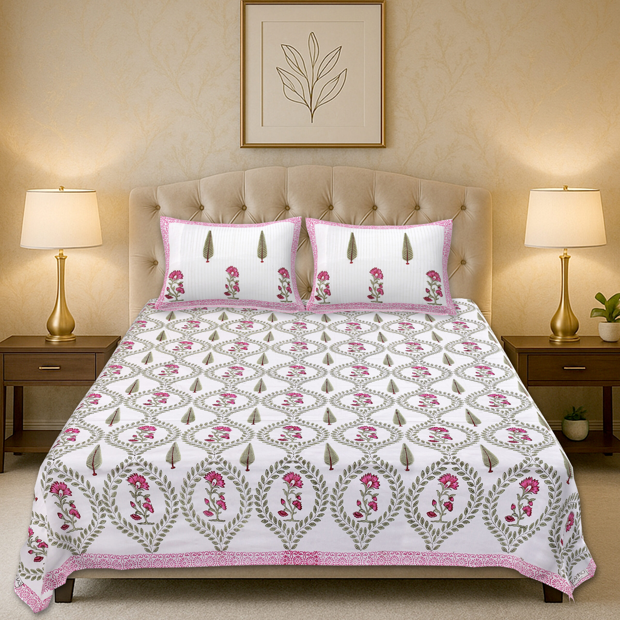 Marilyn Teal 300 TC Handblock Bedsheet Set - Image 2