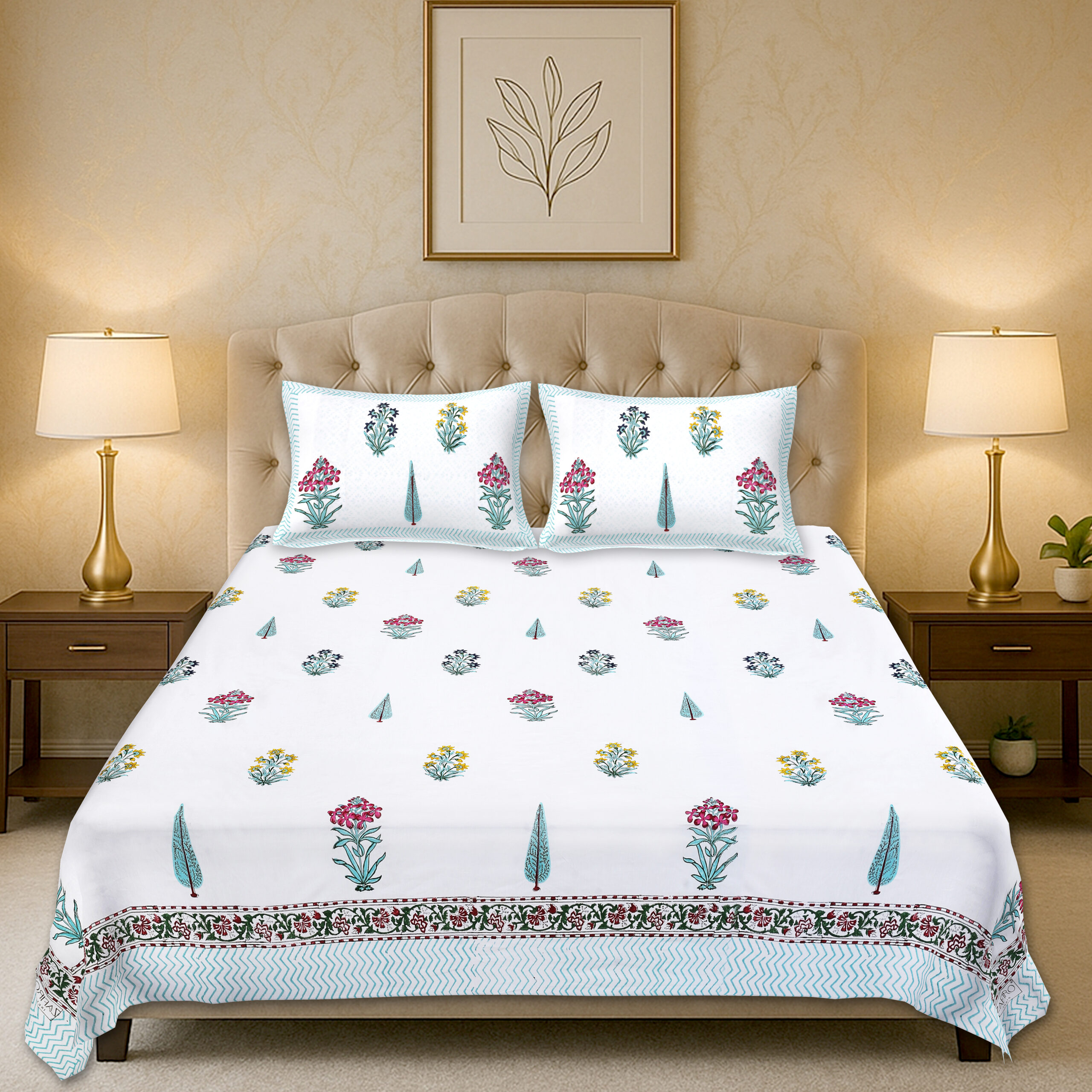Marilyn Olivia 300 TC Handblock Bedsheet - Image 3
