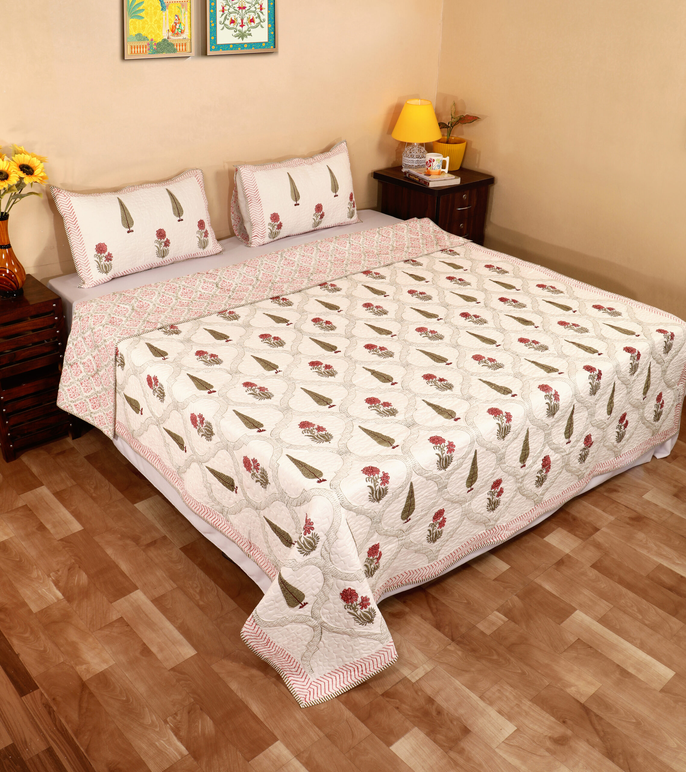 Rosé Vine Quilted Bedcover Set 100x108 Inches. - Image 2