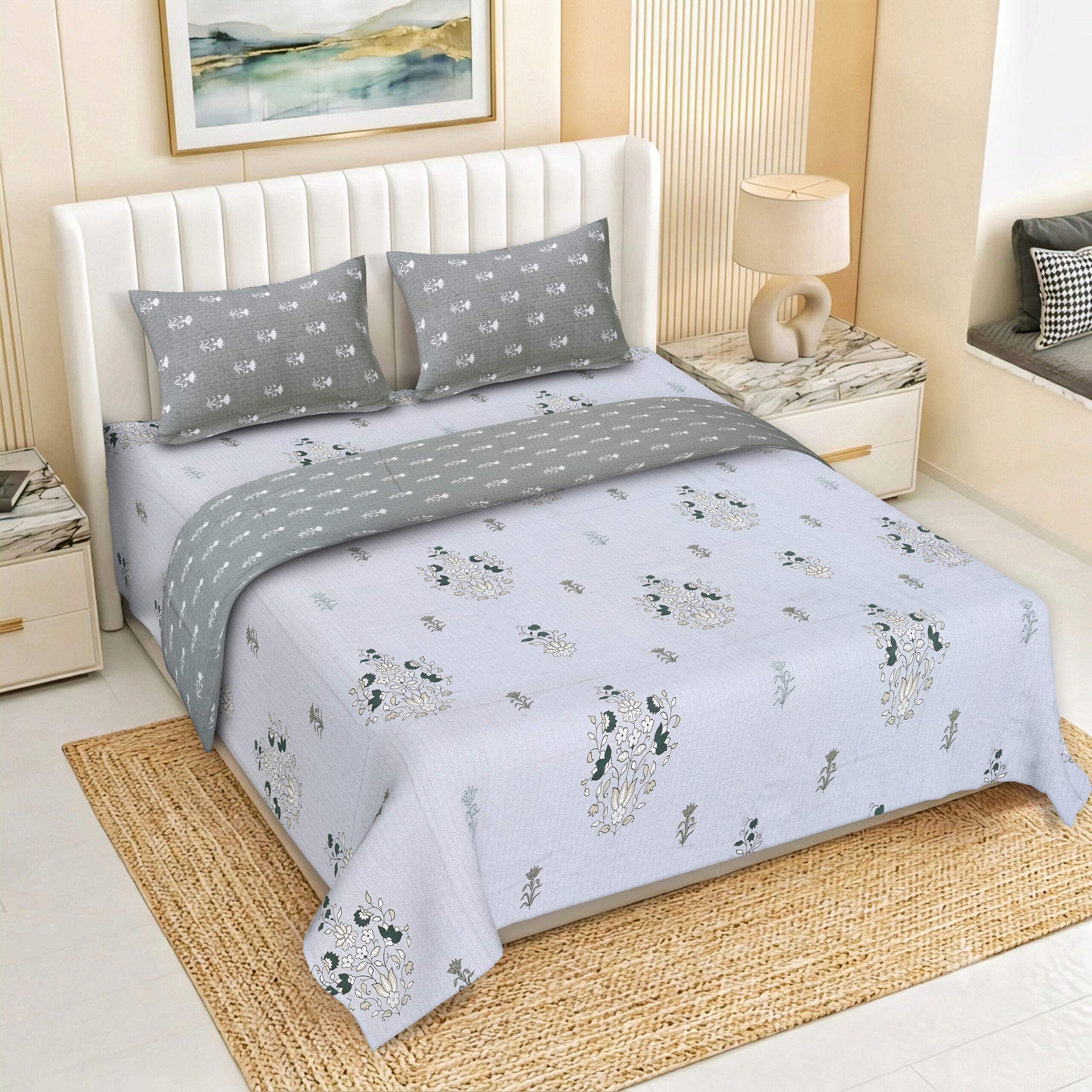 Zafiro Indio Premium Cambric Cotton Dohar Set – 4 Pieces | 210 TC Twill Cotton Bedsheet | 3-Layer Flannel Filling Doher set | Best Gifting set.