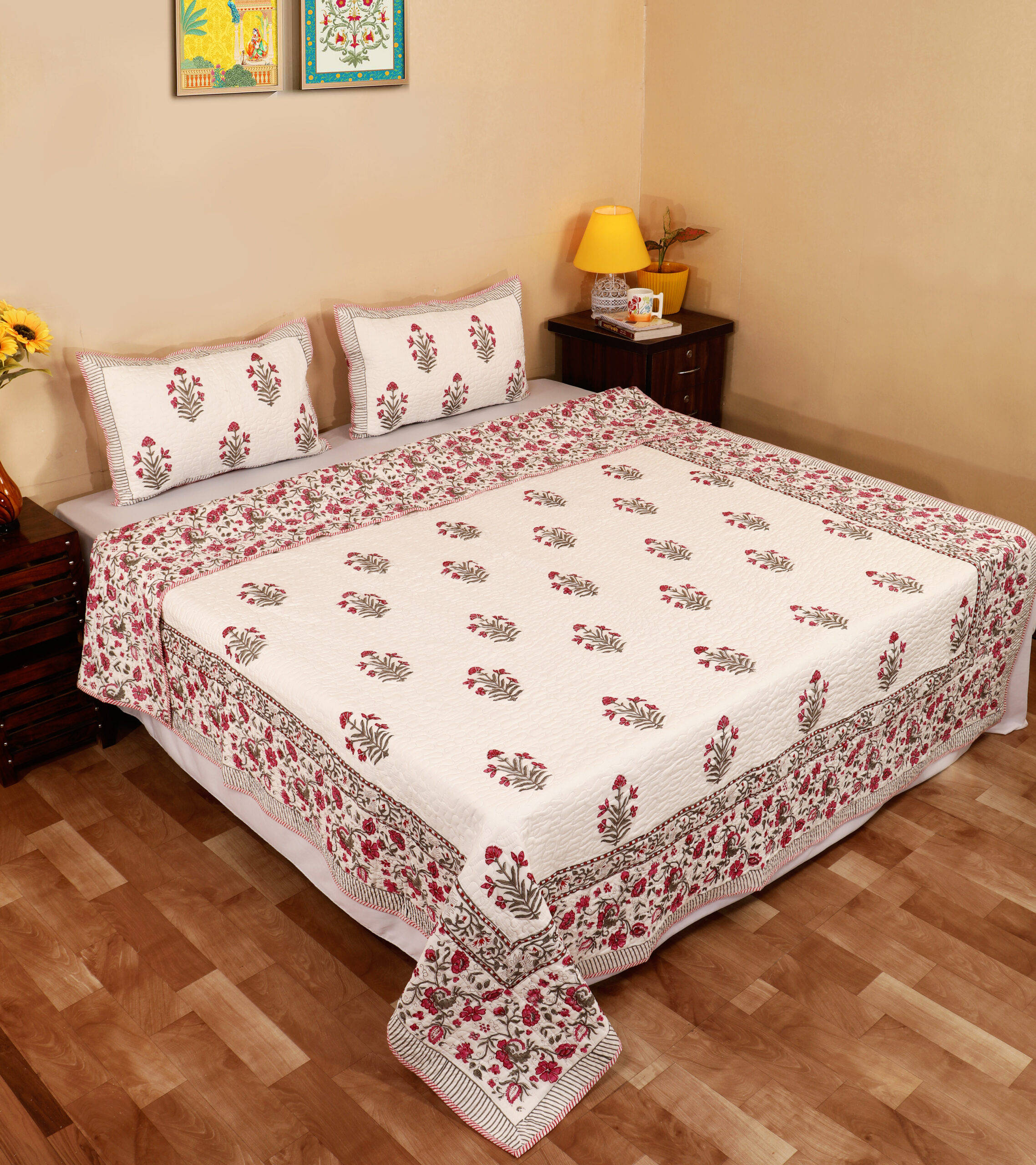 Blush Bloom Quilted Bedcover Set 100x108 Inches. - Image 3