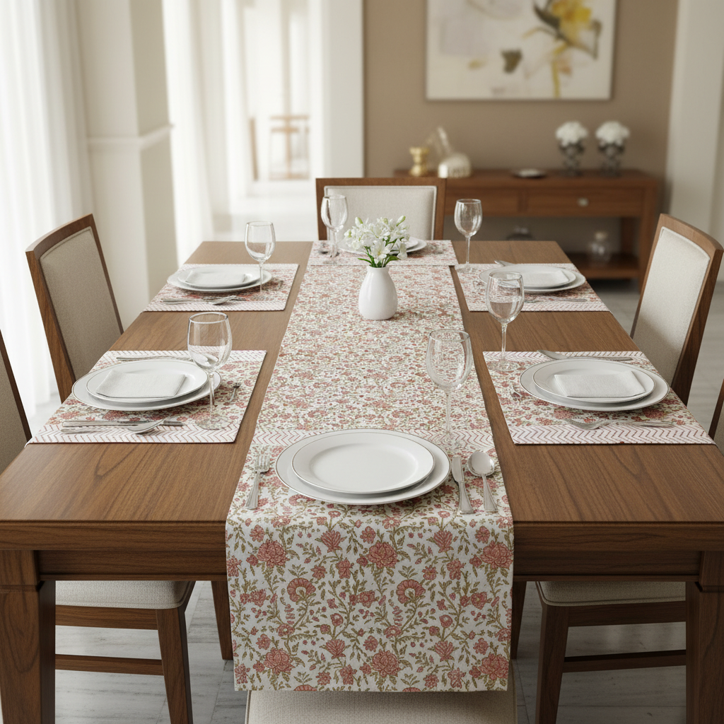 Glory Handblock Table Runner with Placemats