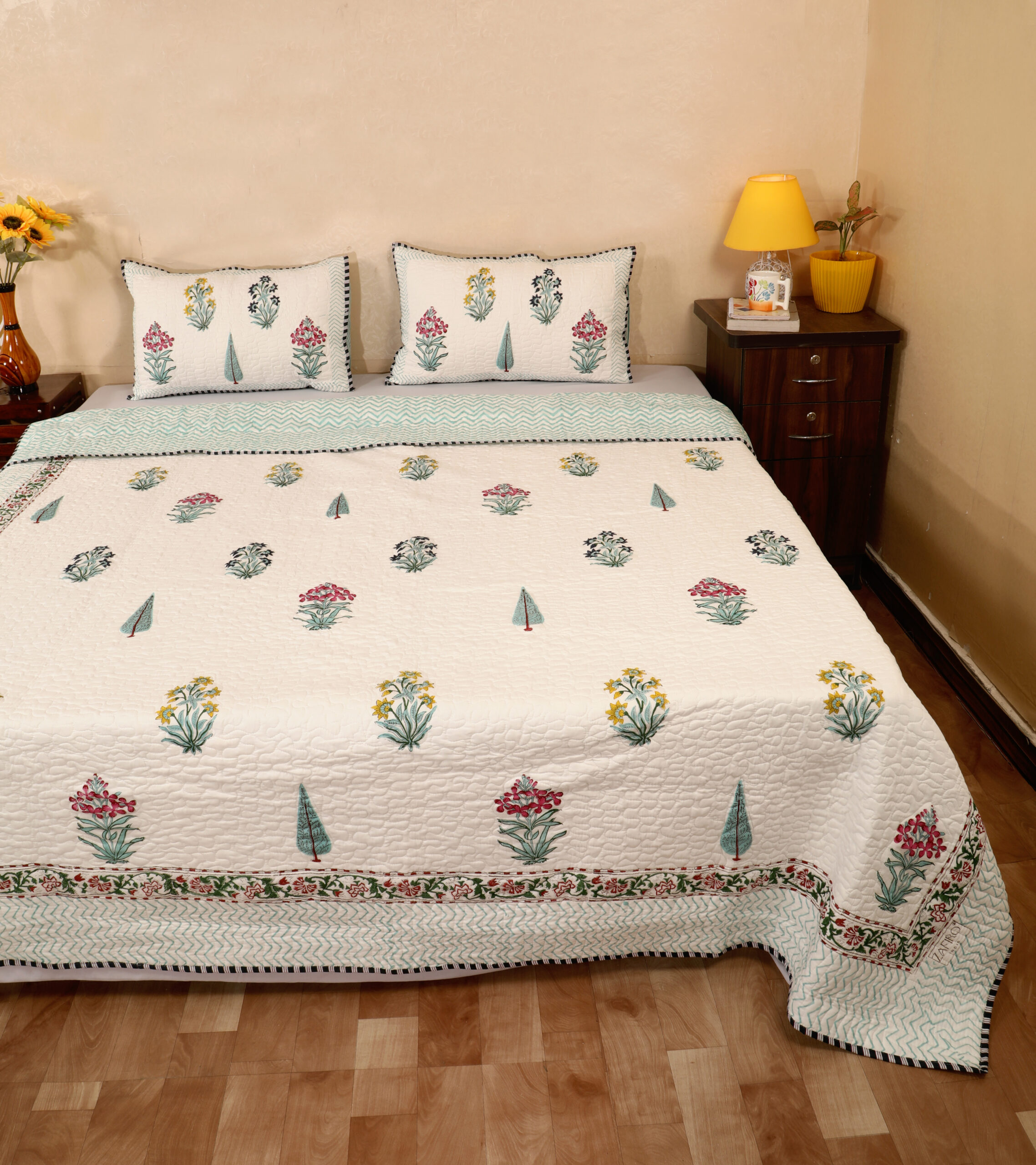 Botanical Bloom Quilted Bedcover Set 100x108 inches.