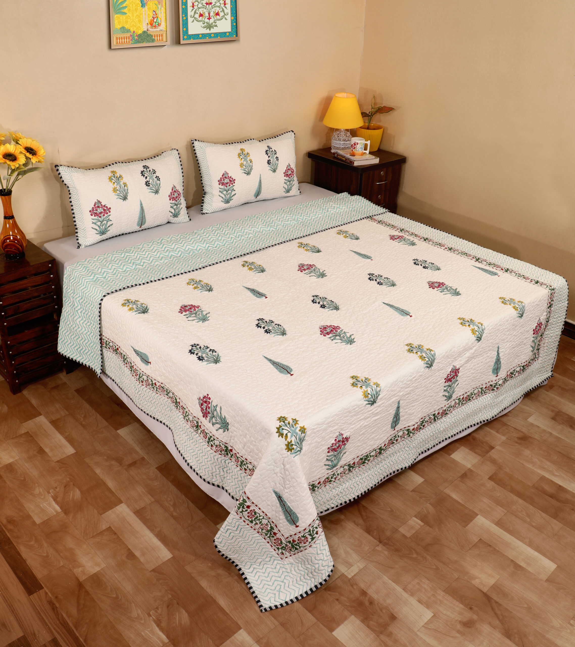 Botanical Bloom Quilted Bedcover Set 100x108 inches. - Image 3