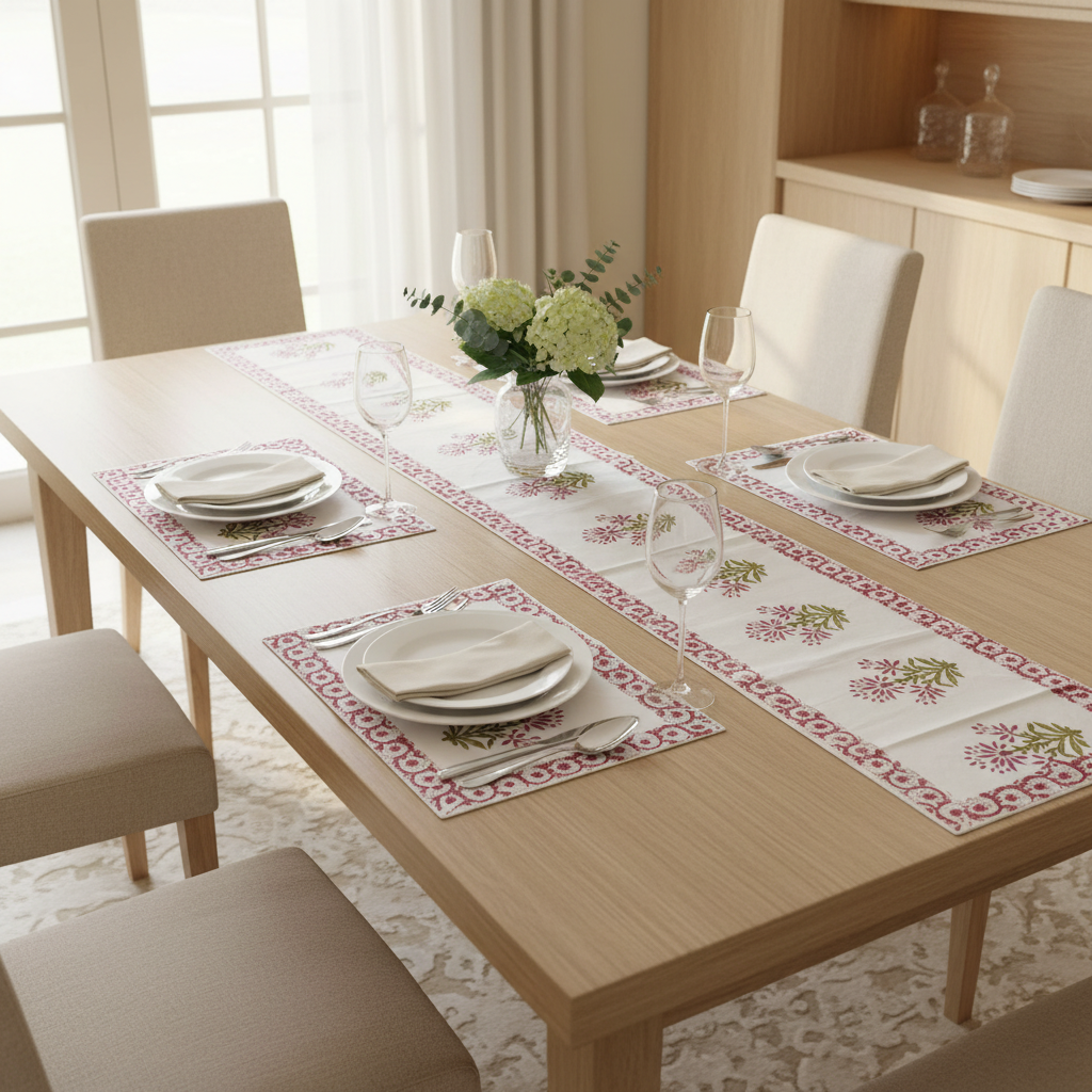 Spring Handblock Table Runner with Placemats
