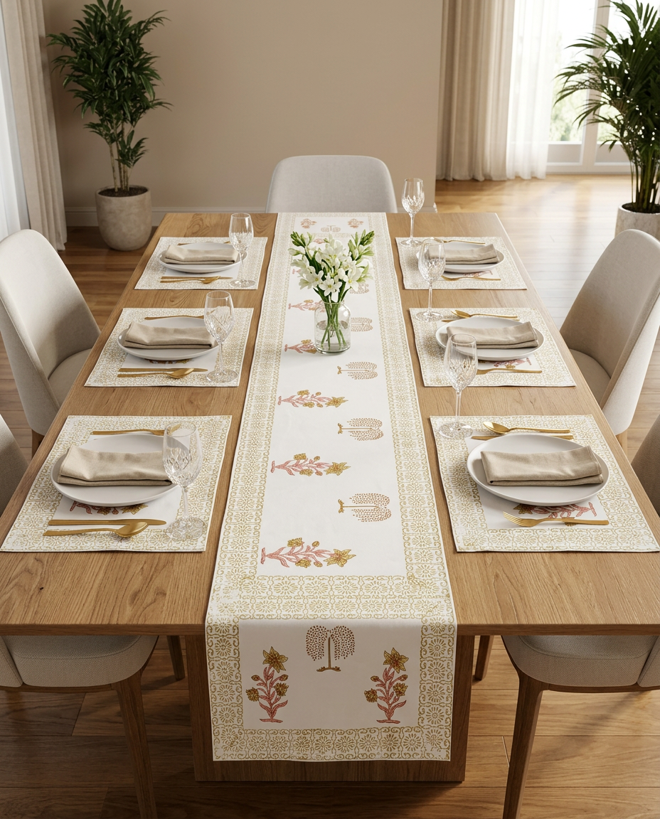 Lux Handblock Table Runner with Placemats