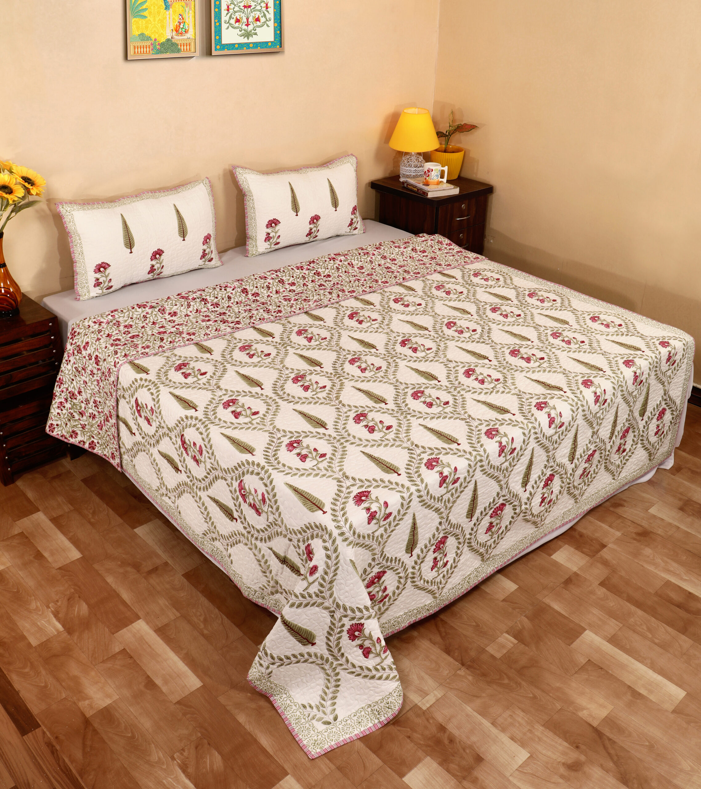 Garden Bloom Quilted Bedcover Set 100x108 Inches. - Image 2