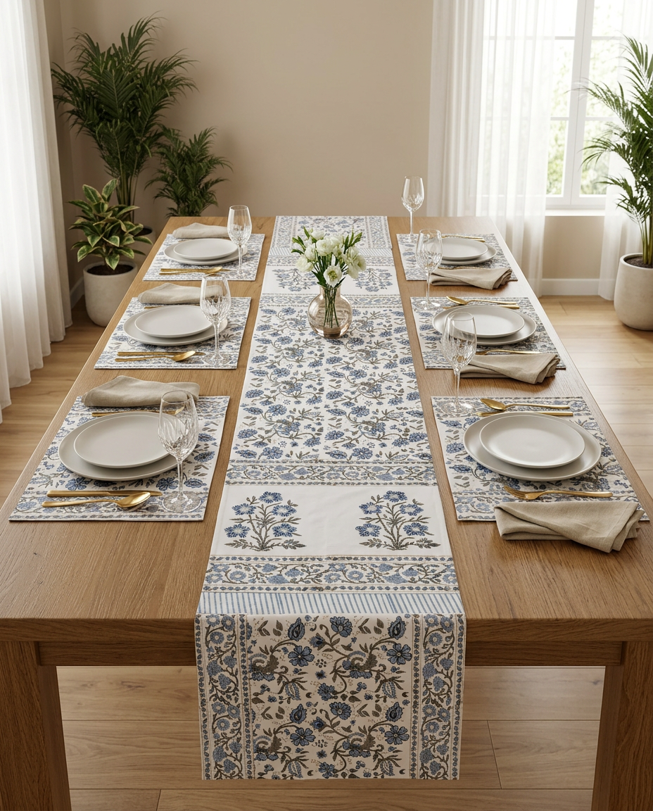 Oak Handblock Table Runner with Placemats